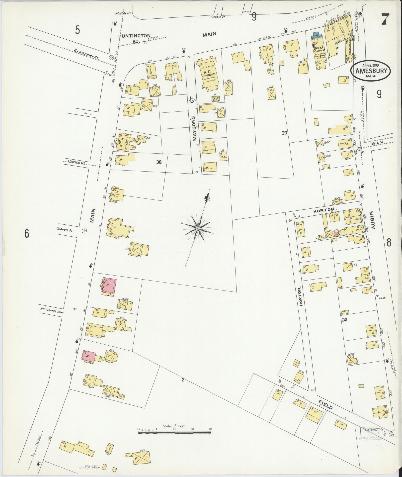 Sanborn Fire Insurance Map from Amesbury, Essex County, Massachusetts (1909), Sheet #0007 - Complete Map Set gallery image, historic Sanborn map, vintage wall art, Massachusetts Massachusetts