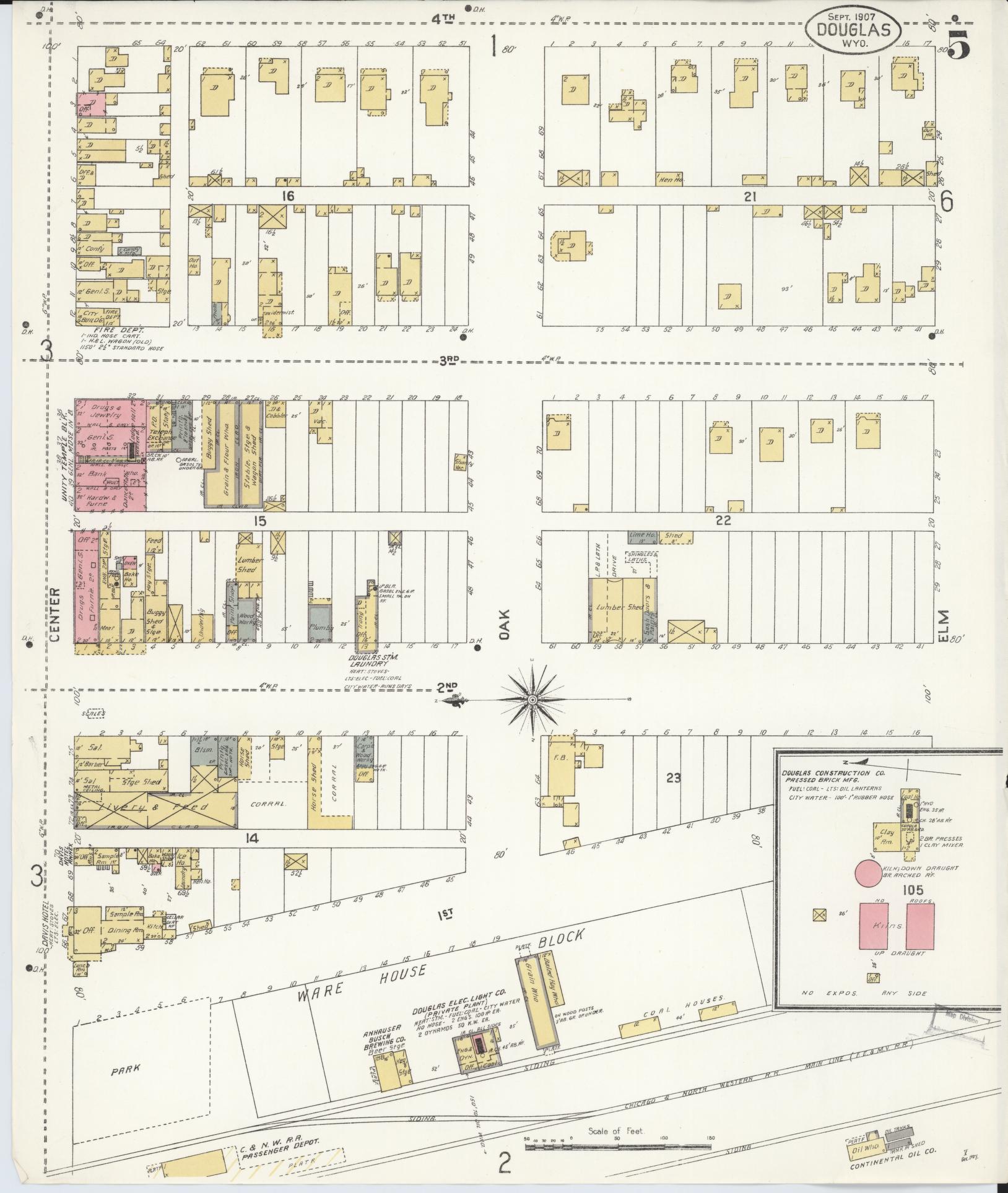 Sanborn Fire Insurance Map from Douglas, Converse County, Wyoming (1907), Sheet #0005 - Complete Map Set gallery image, historic Sanborn map, vintage wall art, Wyoming Wyoming