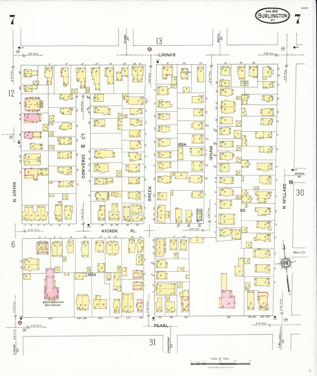 Sanborn Fire Insurance Map from Burlington, Chittenden County, Vermont (1926), Sheet #0007 - Complete Map Set gallery image, historic Sanborn map, vintage wall art, Vermont Vermont