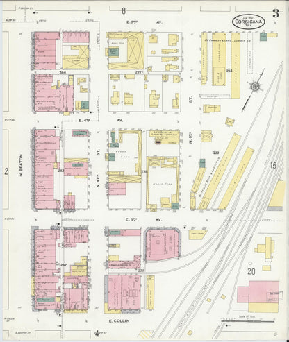 Sanborn Fire Insurance Map from Corsicana, Navarro County, Texas (1910), Sheet #0003 - Complete Map Set gallery image, historic Sanborn map, vintage wall art, Texas Texas