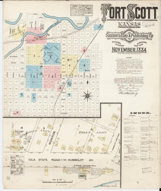 Sanborn Fire Insurance Map from Fort Scott, Bourbon County, Kansas (1884), Sheet #0001 - Complete Map Set gallery image, historic Sanborn map, vintage wall art, Kansas Kansas