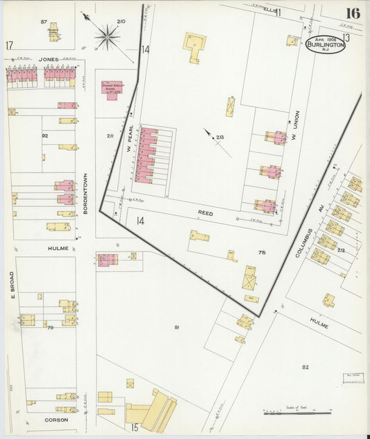 Sanborn Fire Insurance Map from Burlington, Burlington County, New Jersey (1908), Sheet #0015 - Historic Sanborn Fire Insurance Map Print, vintage old map wall art, antique decor, genealogy gift, New Jersey New Jersey map