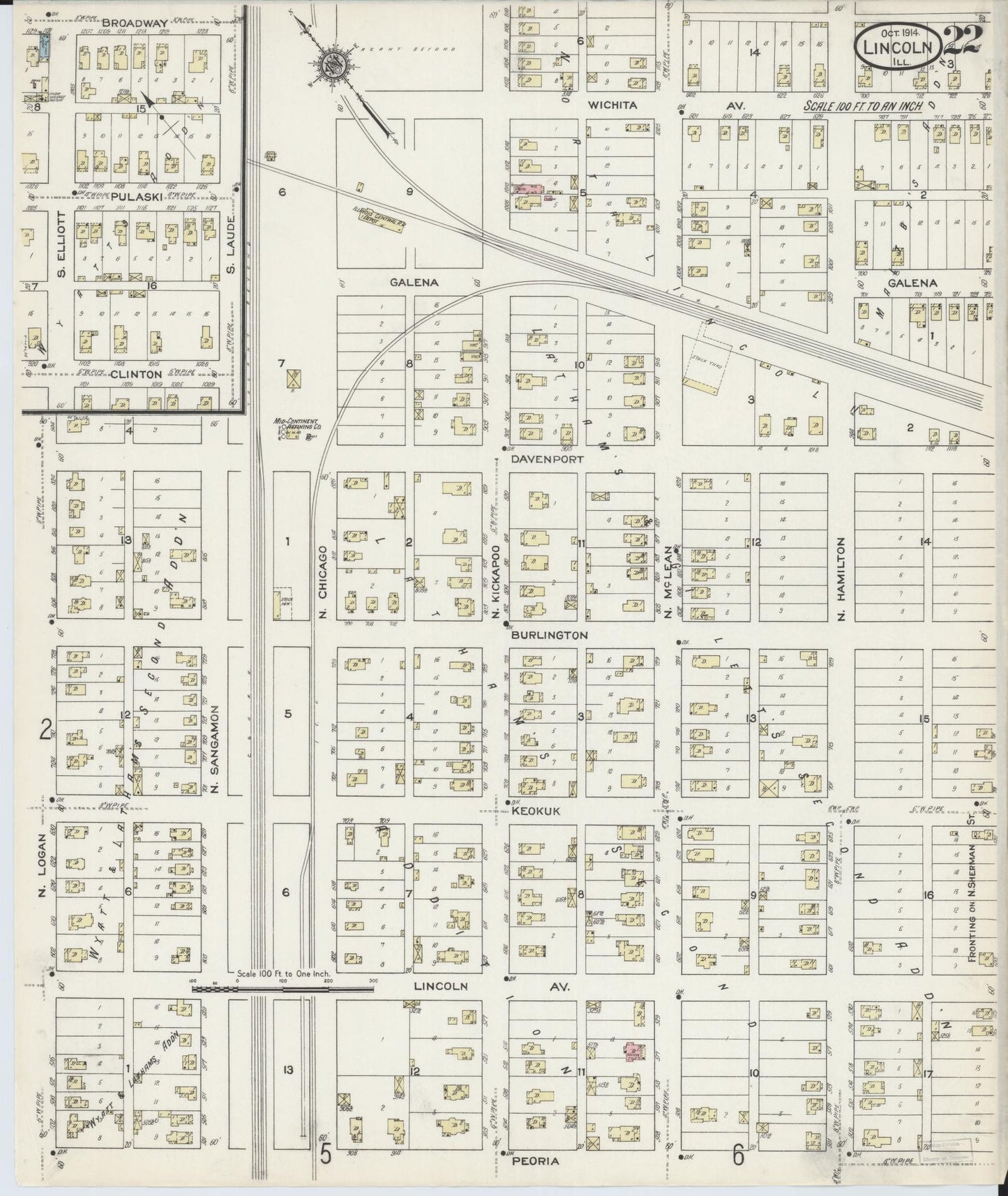 Sanborn Fire Insurance Map from Lincoln, Logan County, Illinois (1914), Sheet #0022 - Historic Sanborn Fire Insurance Map Print, vintage old map wall art, antique decor, genealogy gift, Illinois Illinois map