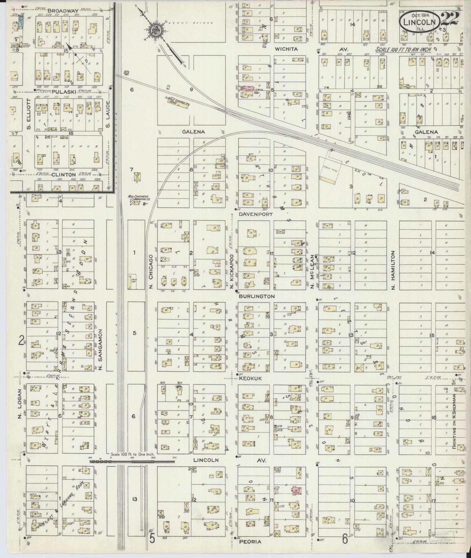 Sanborn Fire Insurance Map from Lincoln, Logan County, Illinois (1914), Sheet #0022 - Historic Sanborn Fire Insurance Map Print, vintage old map wall art, antique decor, genealogy gift, Illinois Illinois map