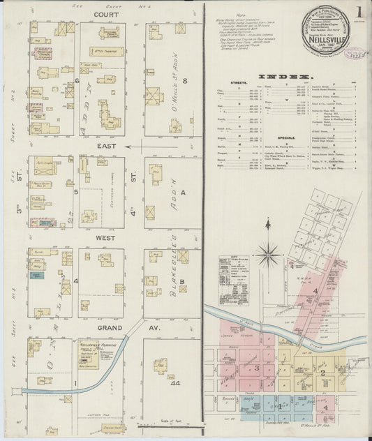 Sanborn Fire Insurance Map from Neillsville, Clark County, Wisconsin (1887), Sheet #0001 - Complete Map Set gallery image, historic Sanborn map, vintage wall art, Wisconsin Wisconsin