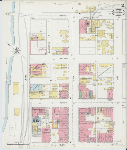 Sanborn Fire Insurance Map from Red Wing, Goodhue County, Minnesota (1895), Sheet #0002 - Complete Map Set gallery image, historic Sanborn map, vintage wall art, Minnesota Minnesota
