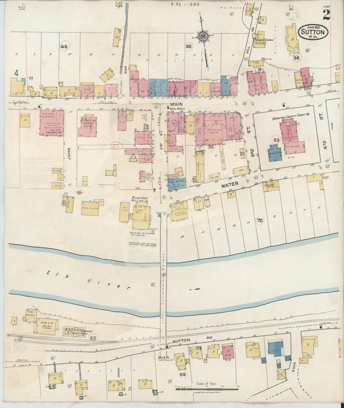 Sanborn Fire Insurance Map from Sutton, Braxton County, West Virginia (1941), Sheet #0002 - Historic Sanborn Fire Insurance Map Print, vintage old map wall art, antique decor, genealogy gift, West Virginia West Virginia map