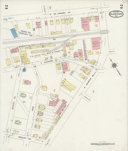 Sanborn Fire Insurance Map from Glenside, Montgomery County, Pennsylvania (1925), Sheet #0002 - Complete Map Set gallery image, historic Sanborn map, vintage wall art, Pennsylvania Pennsylvania