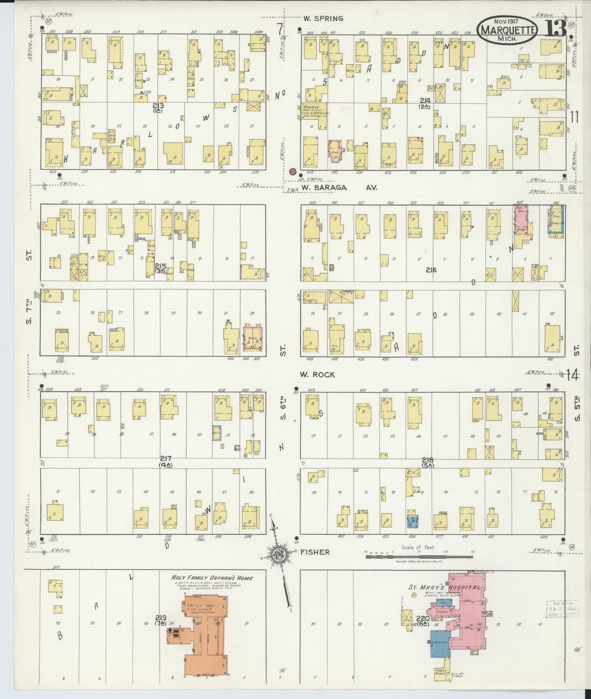 Sanborn Fire Insurance Map from Marquette, Marquette County, Michigan (1917), Sheet #0013 - Historic Sanborn Fire Insurance Map Print, vintage old map wall art, antique decor, genealogy gift, Michigan Michigan map