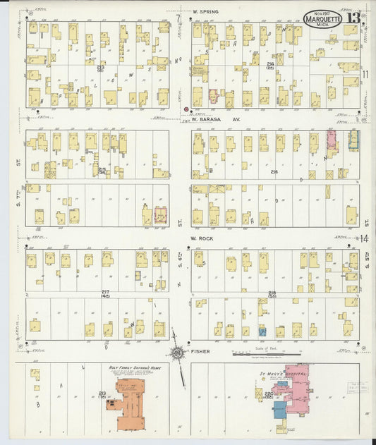 Sanborn Fire Insurance Map from Marquette, Marquette County, Michigan (1917), Sheet #0013 - Historic Sanborn Fire Insurance Map Print, vintage old map wall art, antique decor, genealogy gift, Michigan Michigan map