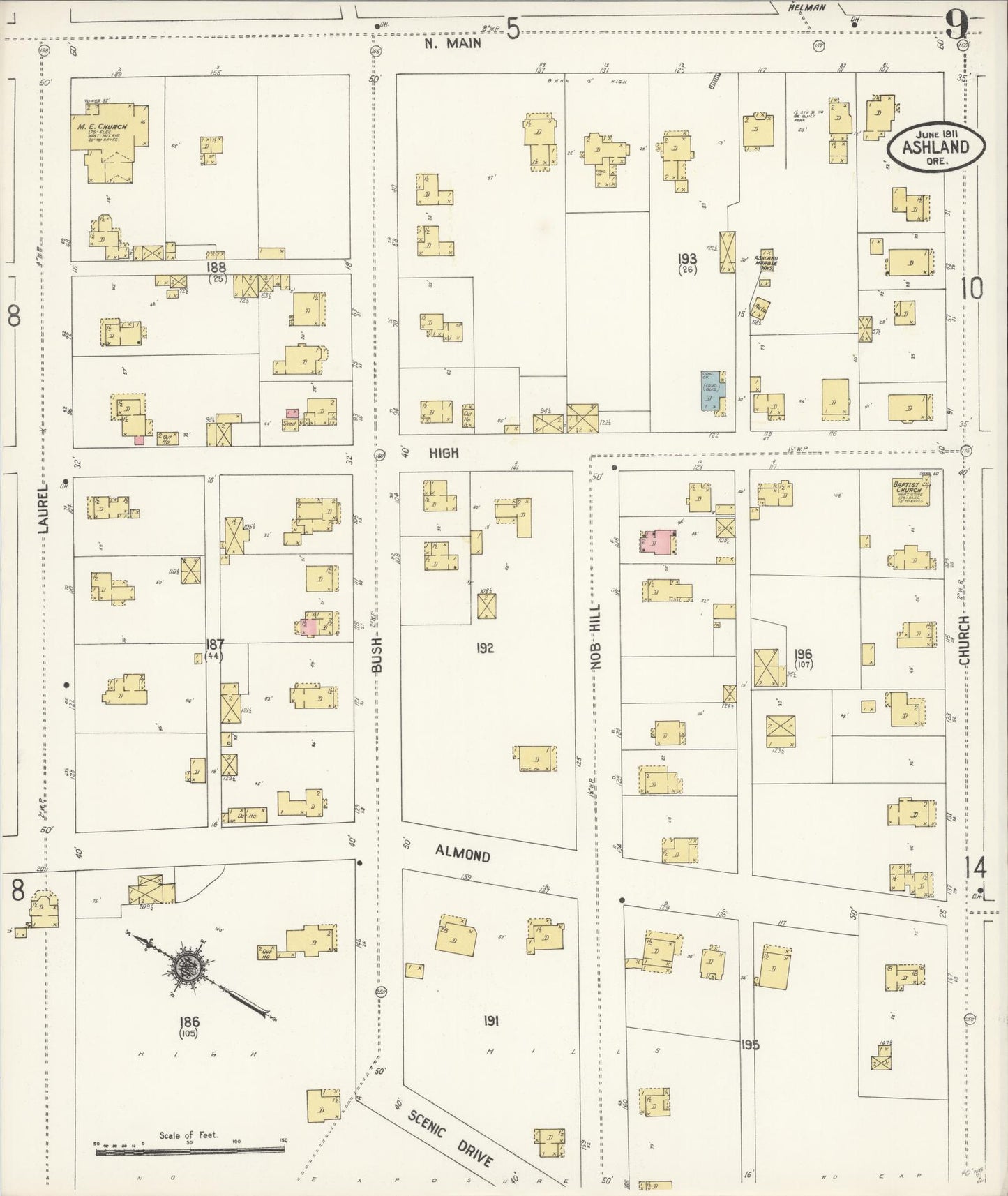 Sanborn Fire Insurance Map from Ashland, Jackson County, Oregon (1911), Sheet #0009 - Complete Map Set gallery image, historic Sanborn map, vintage wall art, Oregon Oregon