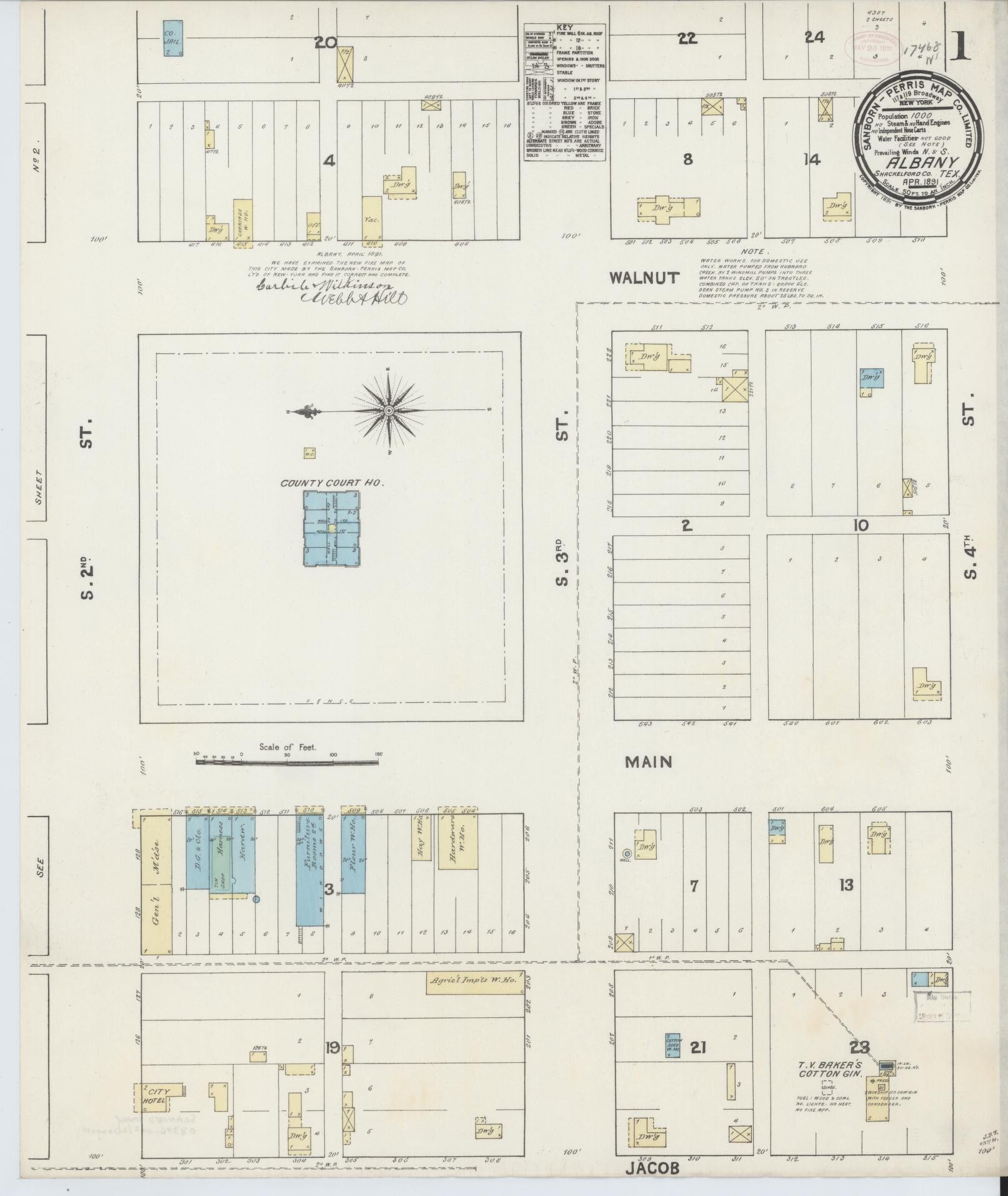Sanborn Fire Insurance Map from Albany, Shackelford County, Texas. (1891) – Historic Sanborn Fire Insurance Map Print