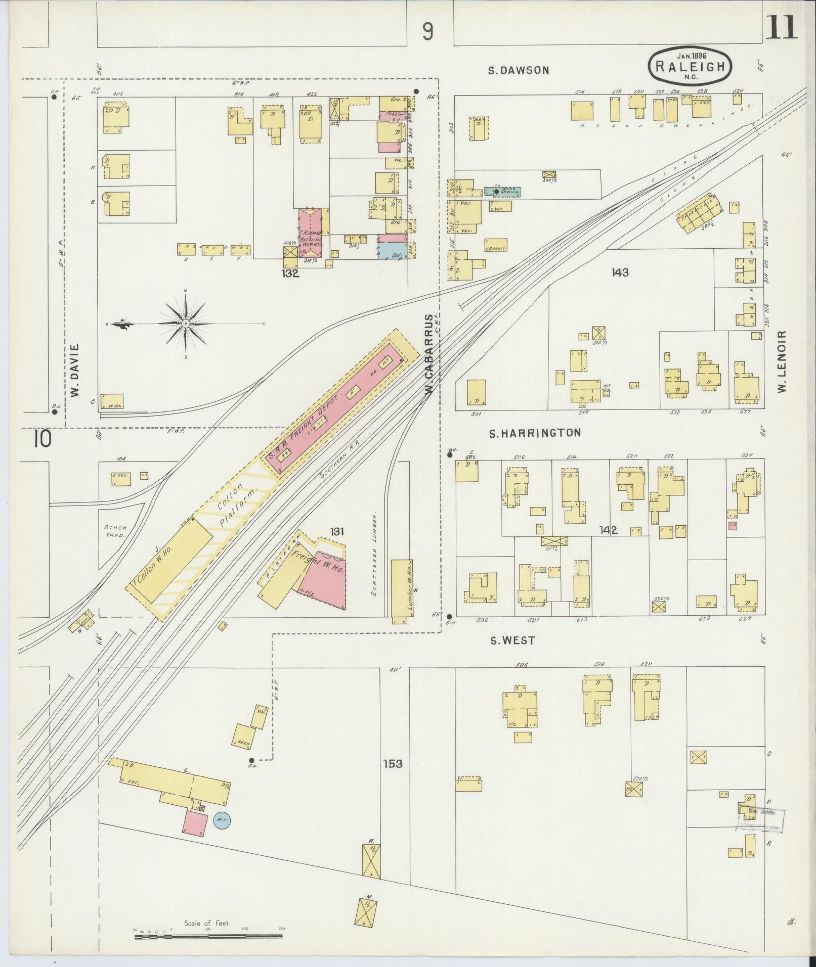 Sanborn Fire Insurance Map from Raleigh, Wake County, North Carolina (1896), Sheet #0011 - Historic Sanborn Fire Insurance Map Print, vintage old map wall art, antique decor, genealogy gift, North Carolina North Carolina map