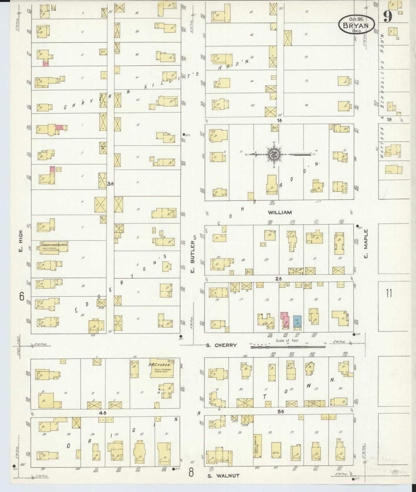 Sanborn Fire Insurance Map from Bryan, Williams County, Ohio (1911), Sheet #0009 - Historic Sanborn Fire Insurance Map Print, vintage old map wall art, antique decor, genealogy gift, Ohio Ohio map