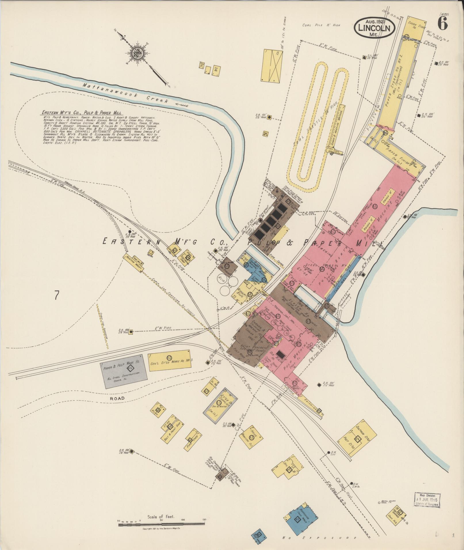 Sanborn Fire Insurance Map from Lincoln, Penobscot County, Maine (1921), Sheet #0006 - Complete Map Set gallery image, historic Sanborn map, vintage wall art, Maine Maine