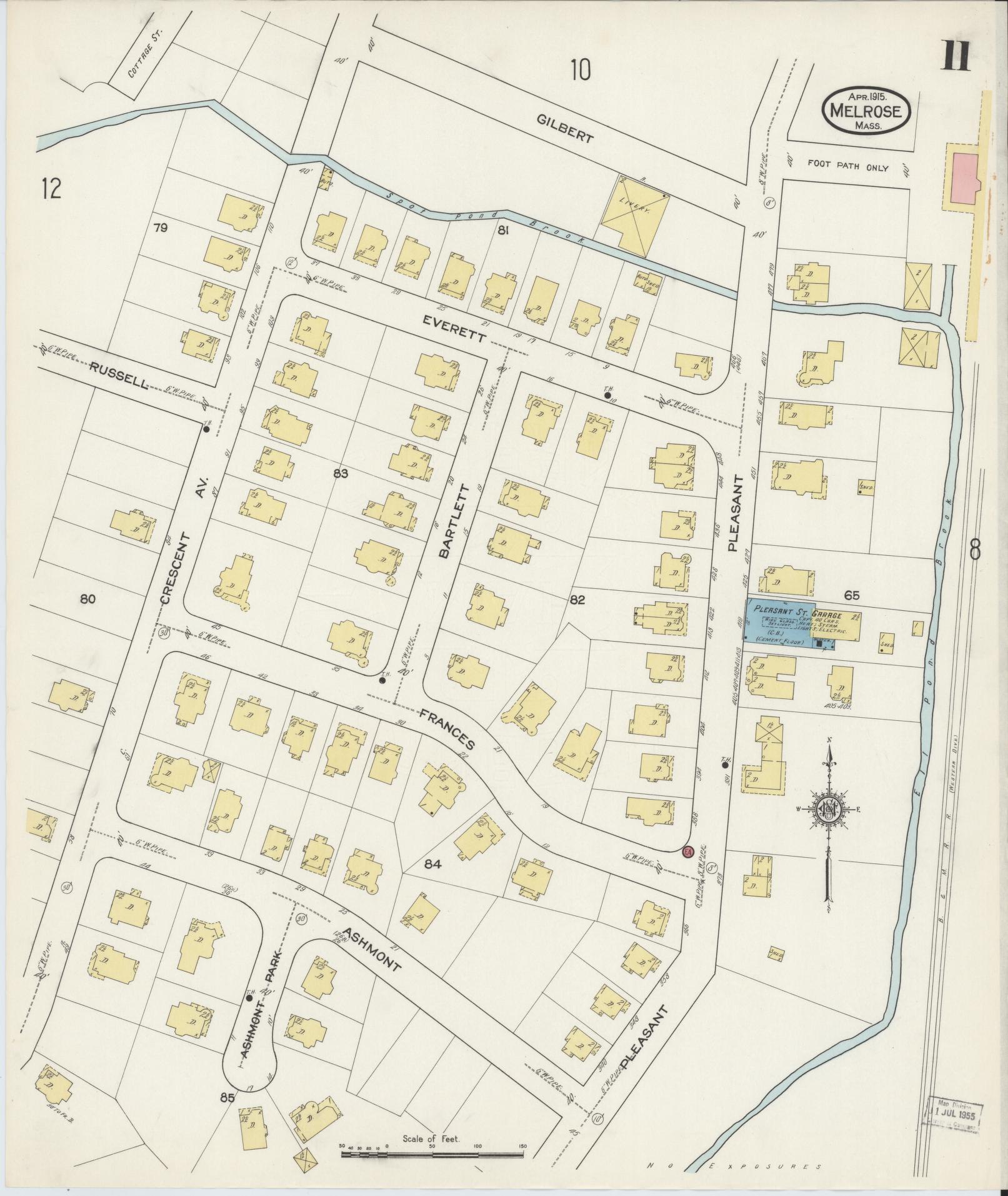 Sanborn Fire Insurance Map from Melrose, Middlesex County, Massachusetts (1915), Sheet #0011 - Complete Map Set gallery image, historic Sanborn map, vintage wall art, Massachusetts Massachusetts