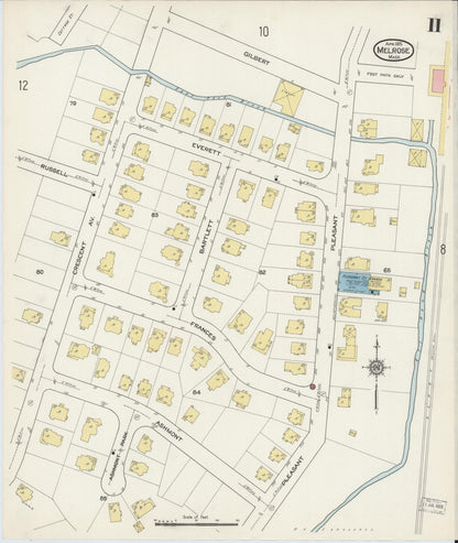 Sanborn Fire Insurance Map from Melrose, Middlesex County, Massachusetts (1915), Sheet #0011 - Complete Map Set gallery image, historic Sanborn map, vintage wall art, Massachusetts Massachusetts