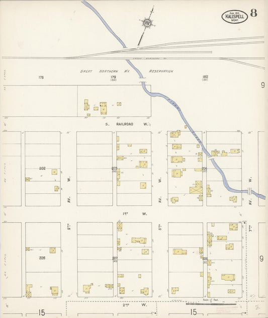 Sanborn Fire Insurance Map from Kalispell, Flathead County, Montana (1910), Sheet #0008 - Historic Sanborn Fire Insurance Map Print, vintage old map wall art, antique decor, genealogy gift, Montana Montana map