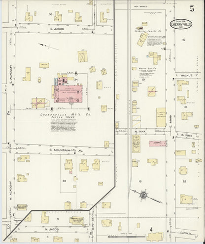 Sanborn Fire Insurance Map from Cherryville, Gaston County, North Carolina (1914), Sheet #0005 - Historic Sanborn Fire Insurance Map Print, vintage old map wall art, antique decor, genealogy gift, North Carolina North Carolina map