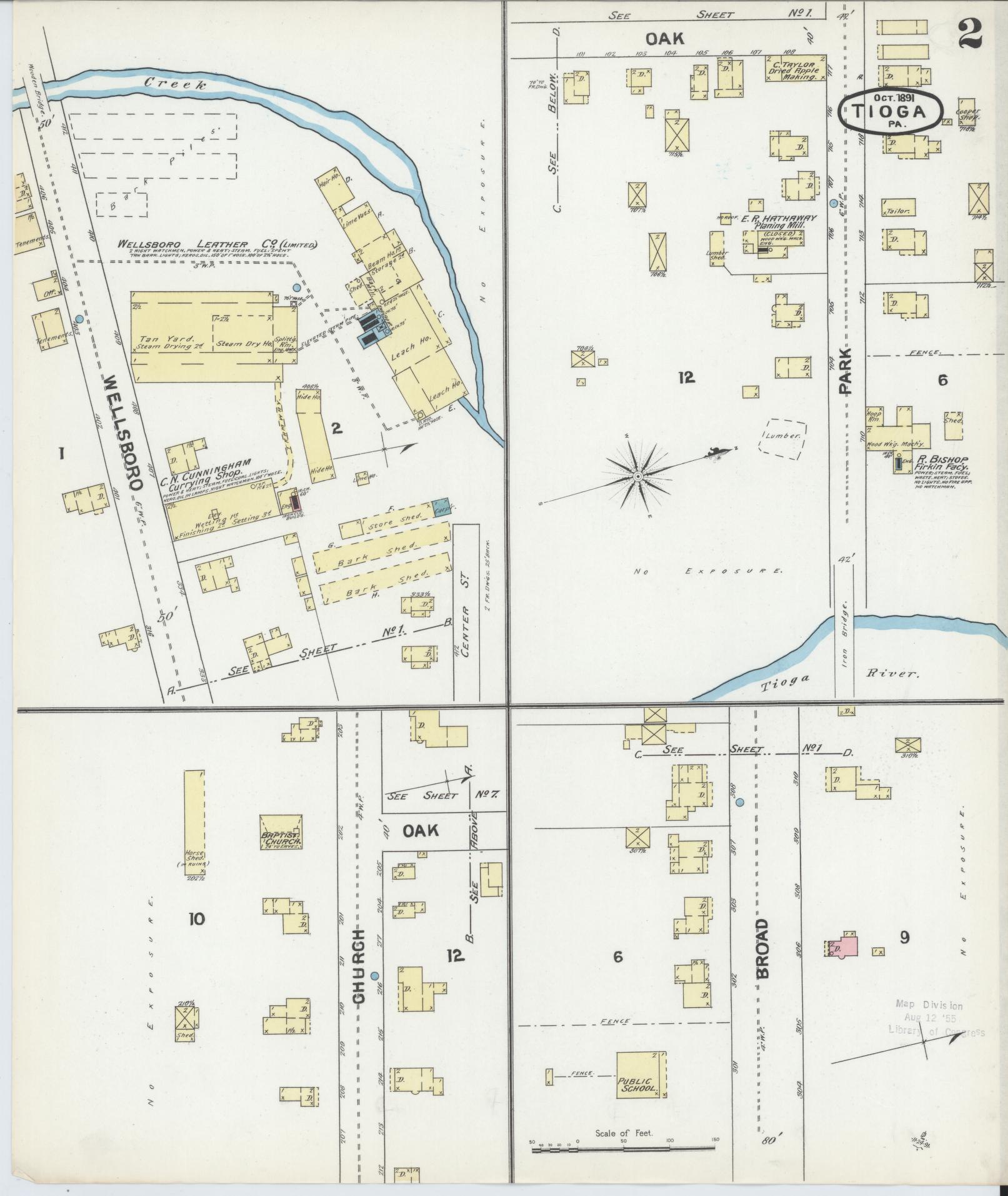 Sanborn Fire Insurance Map from Tioga, Tioga County, Pennsylvania (1891), Sheet #0002 - Complete Map Set gallery image, historic Sanborn map, vintage wall art, Pennsylvania Pennsylvania