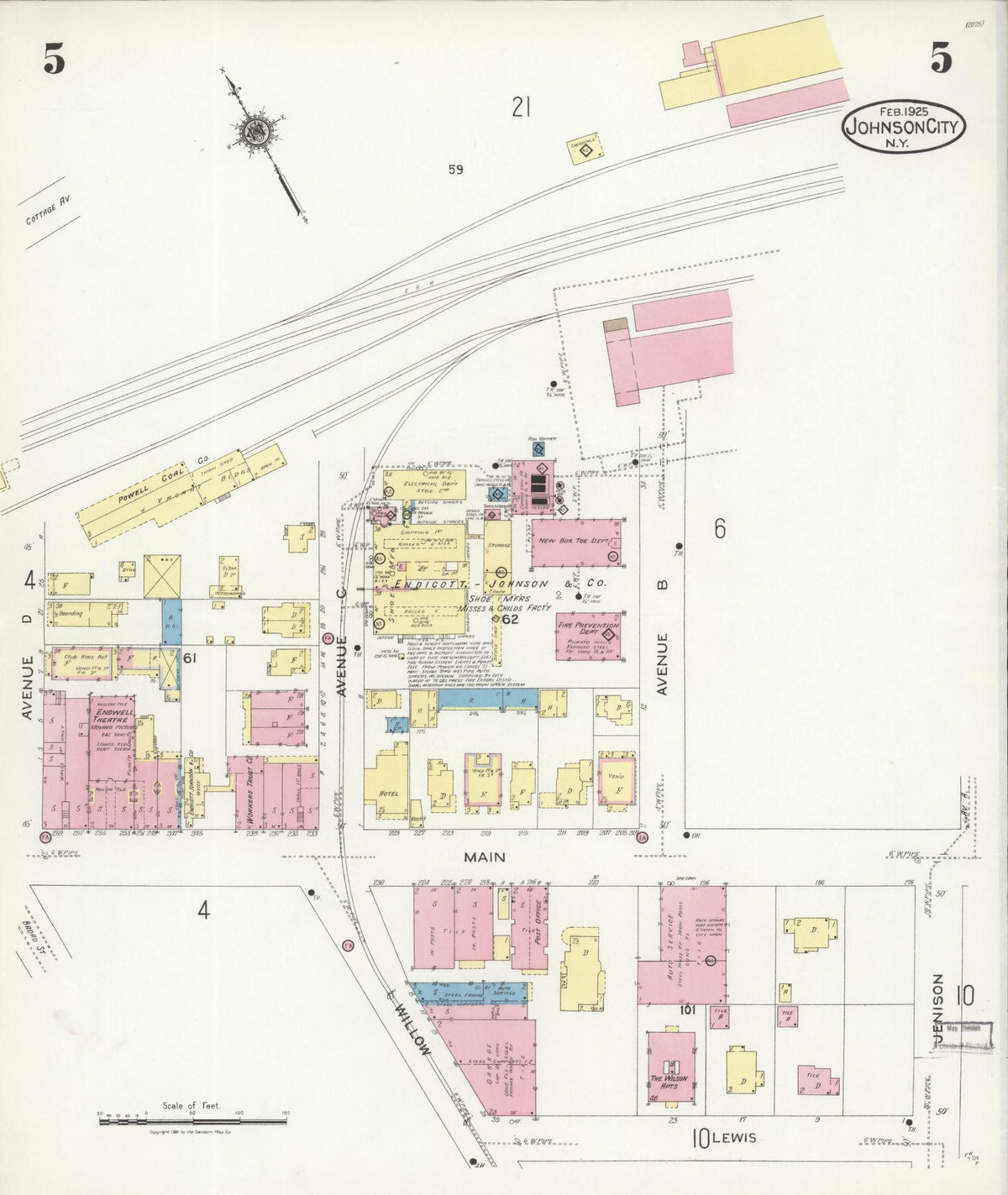 Sanborn Fire Insurance Map from Johnson City, Broome County, New York (1925), Sheet #0005 - Complete Map Set gallery image, historic Sanborn map, vintage wall art, New York New York