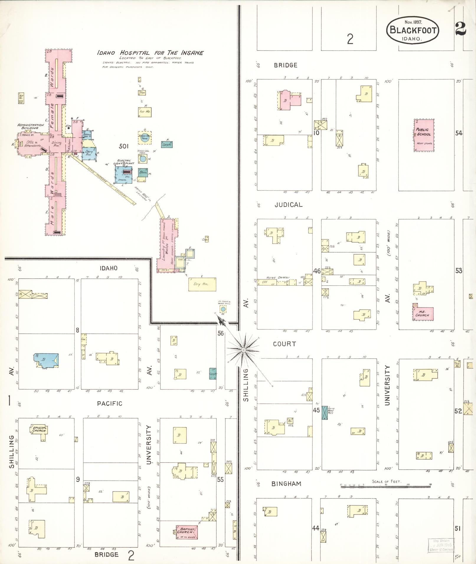 Sanborn Fire Insurance Map from Blackfoot, Bingham County, Idaho (1897), Sheet #0002 - Complete Map Set gallery image, historic Sanborn map, vintage wall art, Idaho Idaho