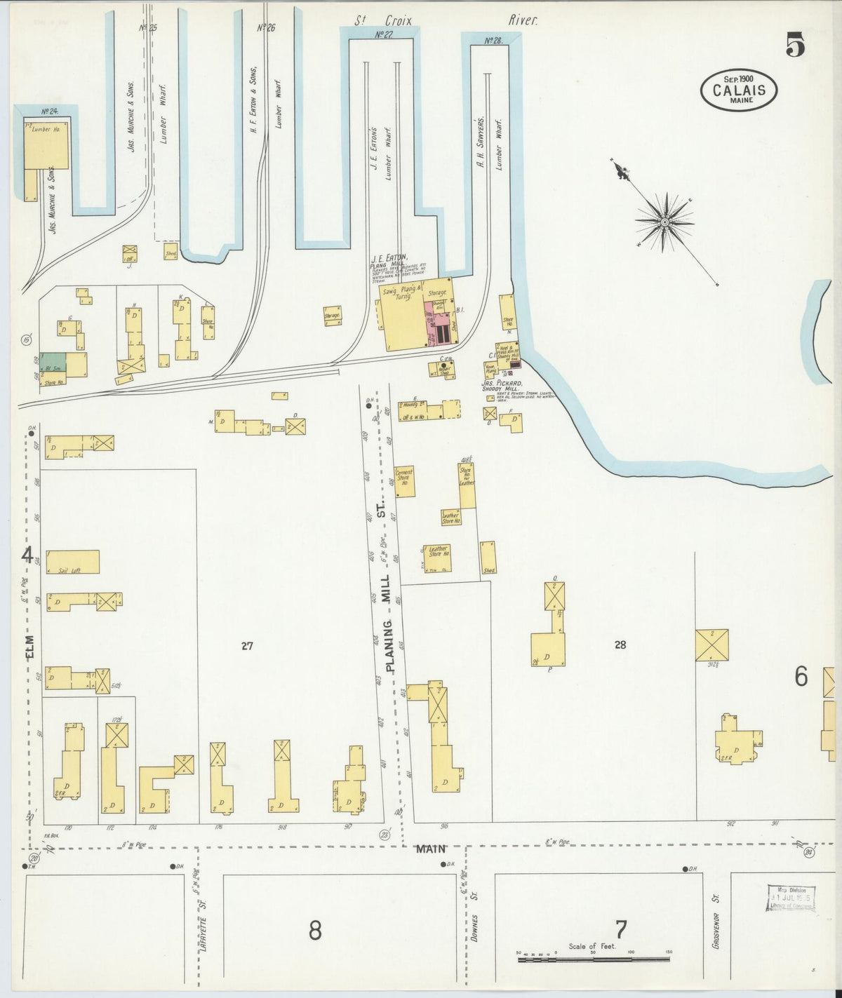 Sanborn Fire Insurance Map from Calais, Washington County, Maine (1900), Sheet #0005 - Historic Sanborn Fire Insurance Map Print, vintage old map wall art, antique decor, genealogy gift, Maine Maine map