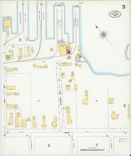 Sanborn Fire Insurance Map from Calais, Washington County, Maine (1900), Sheet #0005 - Historic Sanborn Fire Insurance Map Print, vintage old map wall art, antique decor, genealogy gift, Maine Maine map