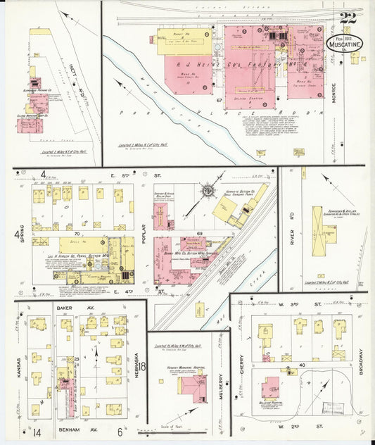 Sanborn Fire Insurance Map from Muscatine, Muscatine County, Iowa (1912), Sheet #0022 - Historic Sanborn Fire Insurance Map Print, vintage old map wall art