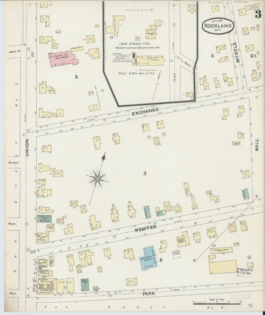 Sanborn Fire Insurance Map from Rockland, Plymouth County, Massachusetts (1891), Sheet #0003 - Historic Sanborn Fire Insurance Map Print, vintage old map wall art, antique decor, genealogy gift, Massachusetts Massachusetts map