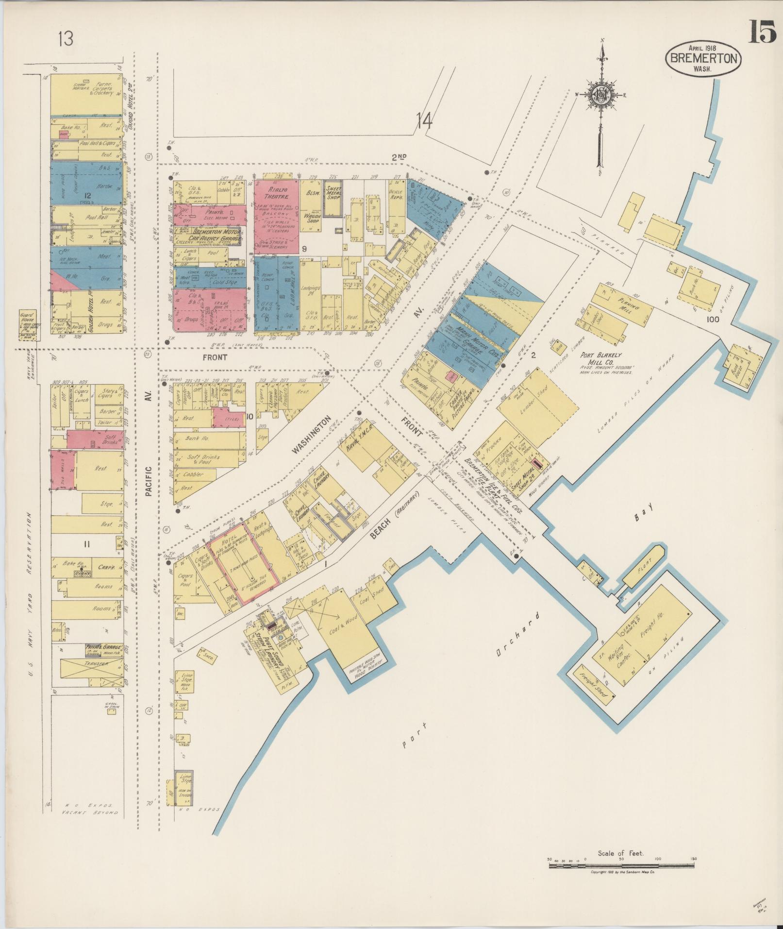 Sanborn Fire Insurance Map from Bremerton, Kitsap County, Washington (1918), Sheet #0015 - Complete Map Set gallery image, historic Sanborn map, vintage wall art, Washington Washington