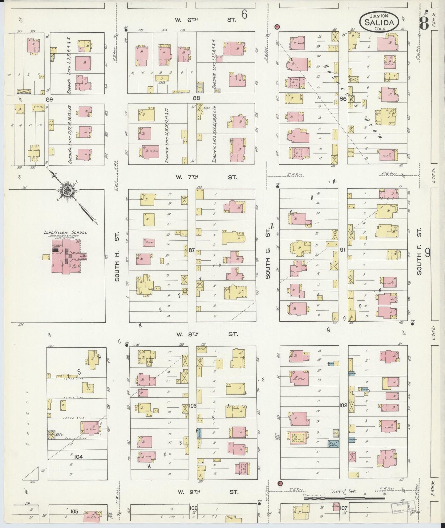 Sanborn Fire Insurance Map from Salida, Chaffee County, Colorado (1914), Sheet #0008 - Historic Sanborn Fire Insurance Map Print, vintage old map wall art, antique decor, genealogy gift, Colorado Colorado map