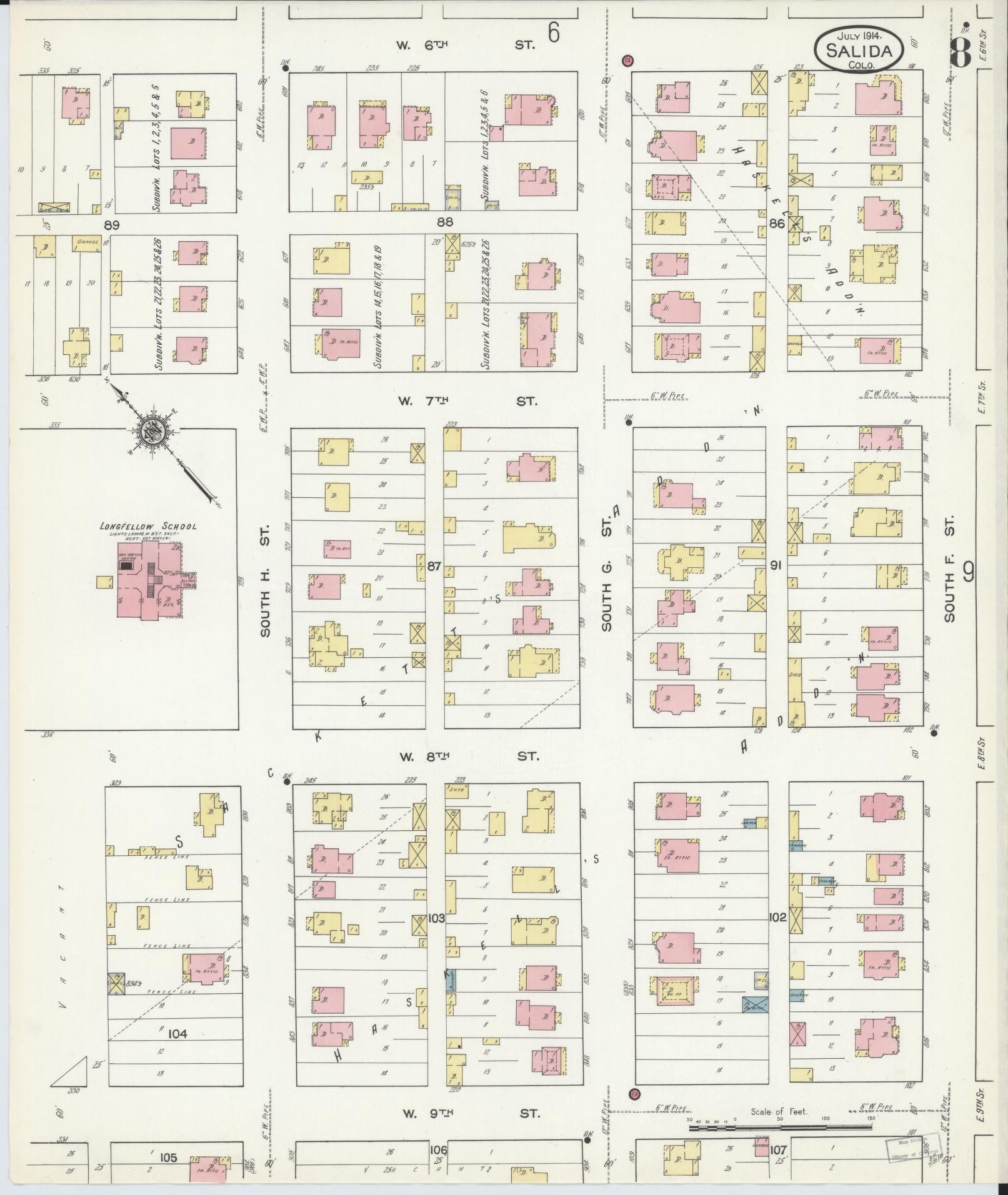 Sanborn Fire Insurance Map from Salida, Chaffee County, Colorado (1914), Sheet #0008 - Historic Sanborn Fire Insurance Map Print, vintage old map wall art, antique decor, genealogy gift, Colorado Colorado map
