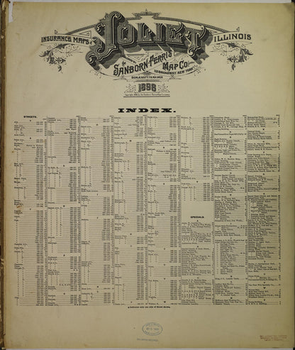 Sanborn Fire Insurance Map from Joliet, Will County, Illinois (1898), Sheet #0001 - Historic Sanborn Fire Insurance Map Print, vintage old map wall art, antique decor, genealogy gift, Illinois Illinois map