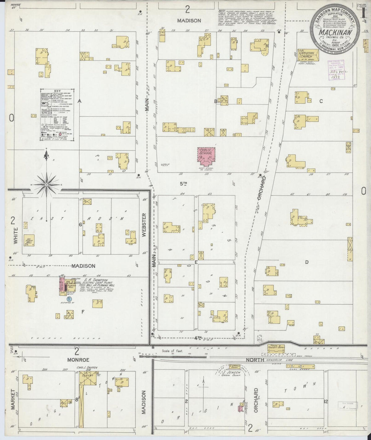 Sanborn Fire Insurance Map from Mackinaw, Tazewell County, Illinois (1902), Sheet #0001 - Historic Sanborn Fire Insurance Map Print, vintage old map wall art, antique decor, genealogy gift, Illinois Illinois map