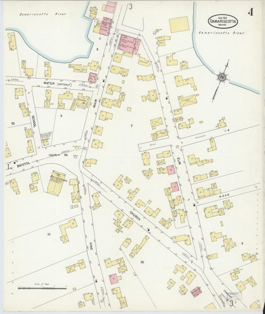 Sanborn Fire Insurance Map from Damariscotta, Lincoln County, Maine (1912), Sheet #0004 - Historic Sanborn Fire Insurance Map Print, vintage old map wall art, antique decor, genealogy gift, Maine Maine map
