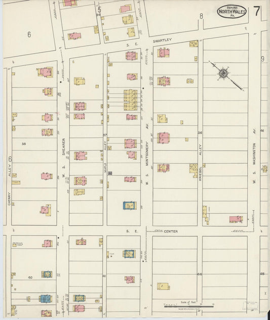 Sanborn Fire Insurance Map from North Wales, Montgomery County, Pennsylvania (1921), Sheet #0007 - Historic Sanborn Fire Insurance Map Print, vintage old map wall art, antique decor, genealogy gift, Pennsylvania Pennsylvania map