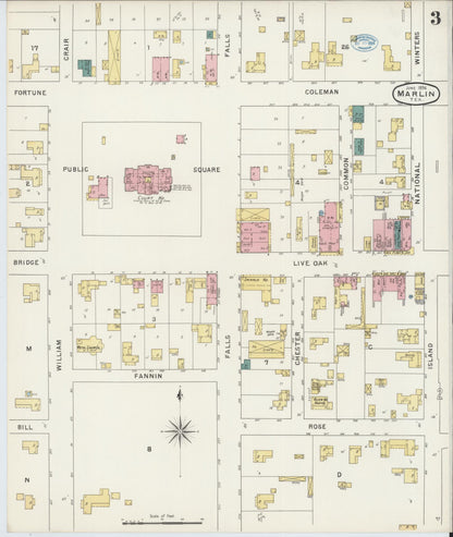 Sanborn Fire Insurance Map from Marlin, Falls County, Texas (1894), Sheet #0003 - Historic Sanborn Fire Insurance Map Print, vintage old map wall art, antique decor, genealogy gift, Texas Texas map