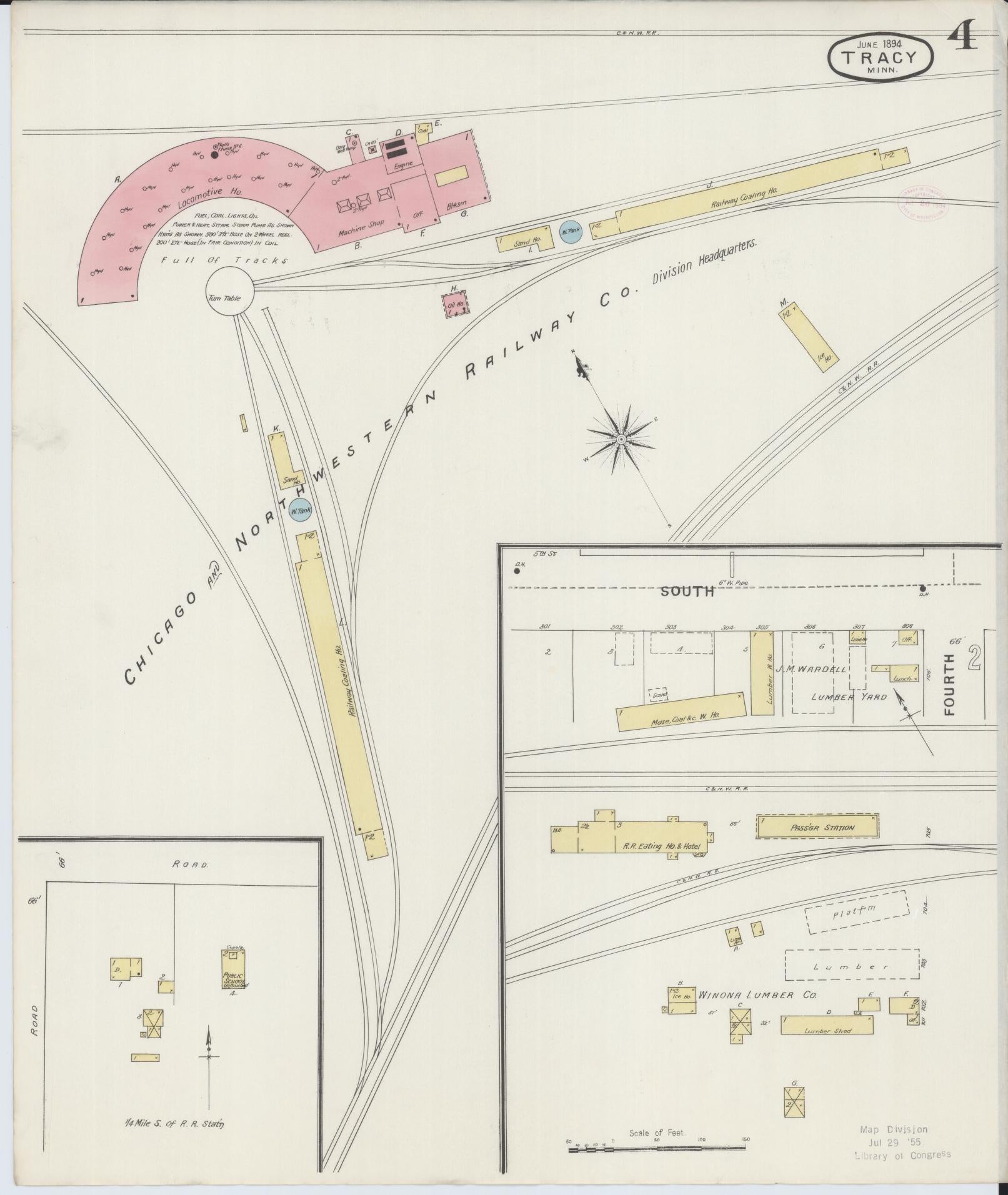 Sanborn Fire Insurance Map from Tracy, Lyon County, Minnesota (1894), Sheet #0004 - Historic Sanborn Fire Insurance Map Print, vintage old map wall art, antique decor, genealogy gift, Minnesota Minnesota map