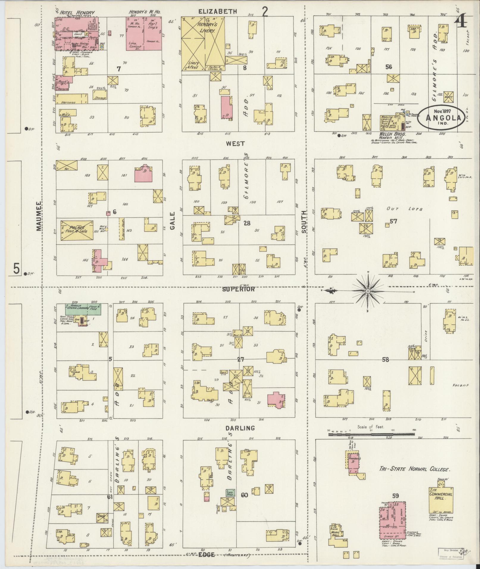 Sanborn Fire Insurance Map from Angola, Steuben County, Indiana (1897), Sheet #0004 - Complete Map Set gallery image, historic Sanborn map, vintage wall art, Indiana Indiana