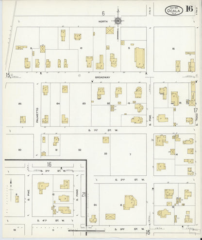 Sanborn Fire Insurance Map from Ocala, Marion County, Florida (1912), Sheet #0016 - Complete Map Set gallery image, historic Sanborn map, vintage wall art, Florida Florida