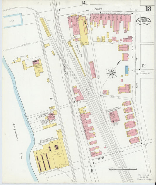 Sanborn Fire Insurance Map from Columbia, Lancaster County, Pennsylvania (1899), Sheet #0013 - Historic Sanborn Fire Insurance Map Print, vintage old map wall art, antique decor, genealogy gift, Pennsylvania Pennsylvania map