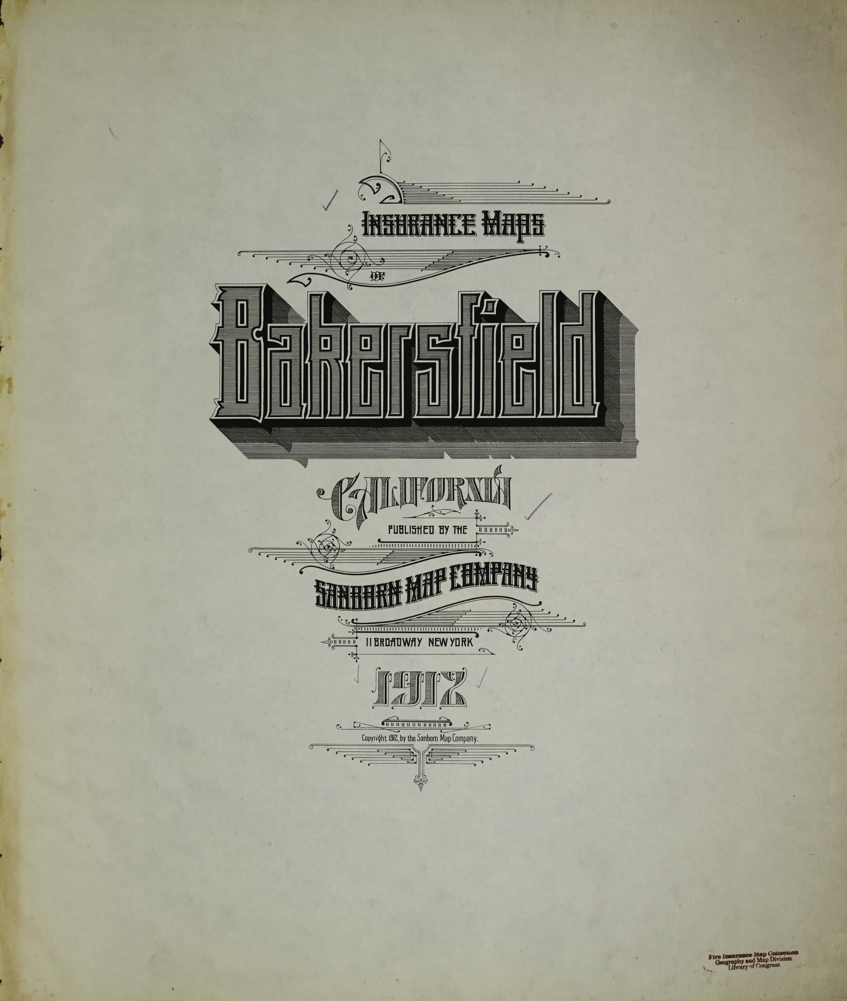 Sanborn Fire Insurance Map from Bakersfield, Kern County, California (1912), Sheet #0001 - Historic Sanborn Fire Insurance Map Print, vintage old map wall art, antique decor, genealogy gift, California California map