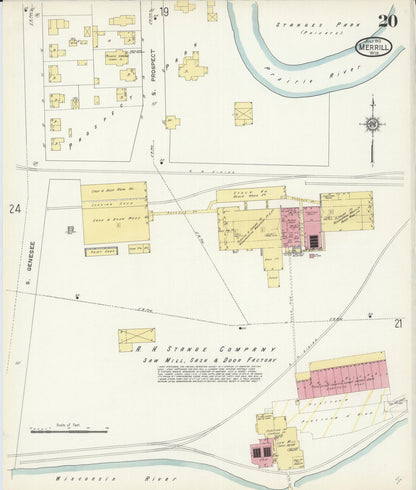 Sanborn Fire Insurance Map from Merrill, Lincoln County, Wisconsin (1913), Sheet #0020 - Complete Map Set gallery image, historic Sanborn map, vintage wall art, Wisconsin Wisconsin
