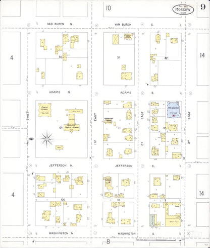 Sanborn Fire Insurance Map from Moscow, Latah County, Idaho (1904), Sheet #0009 - Complete Map Set gallery image, historic Sanborn map, vintage wall art, Idaho Idaho