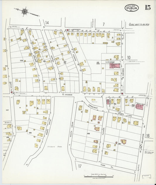 Sanborn Fire Insurance Map from Dublin, Laurens County, Georgia (1920), Sheet #0015 - Historic Sanborn Fire Insurance Map Print, vintage old map wall art, antique decor, genealogy gift, Georgia Georgia map
