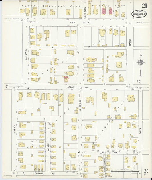 Sanborn Fire Insurance Map from Jonesboro, Craighead County, Arkansas (1913), Sheet #0021 - Historic Sanborn Fire Insurance Map Print, vintage old map wall art, antique decor, genealogy gift, Arkansas Arkansas map