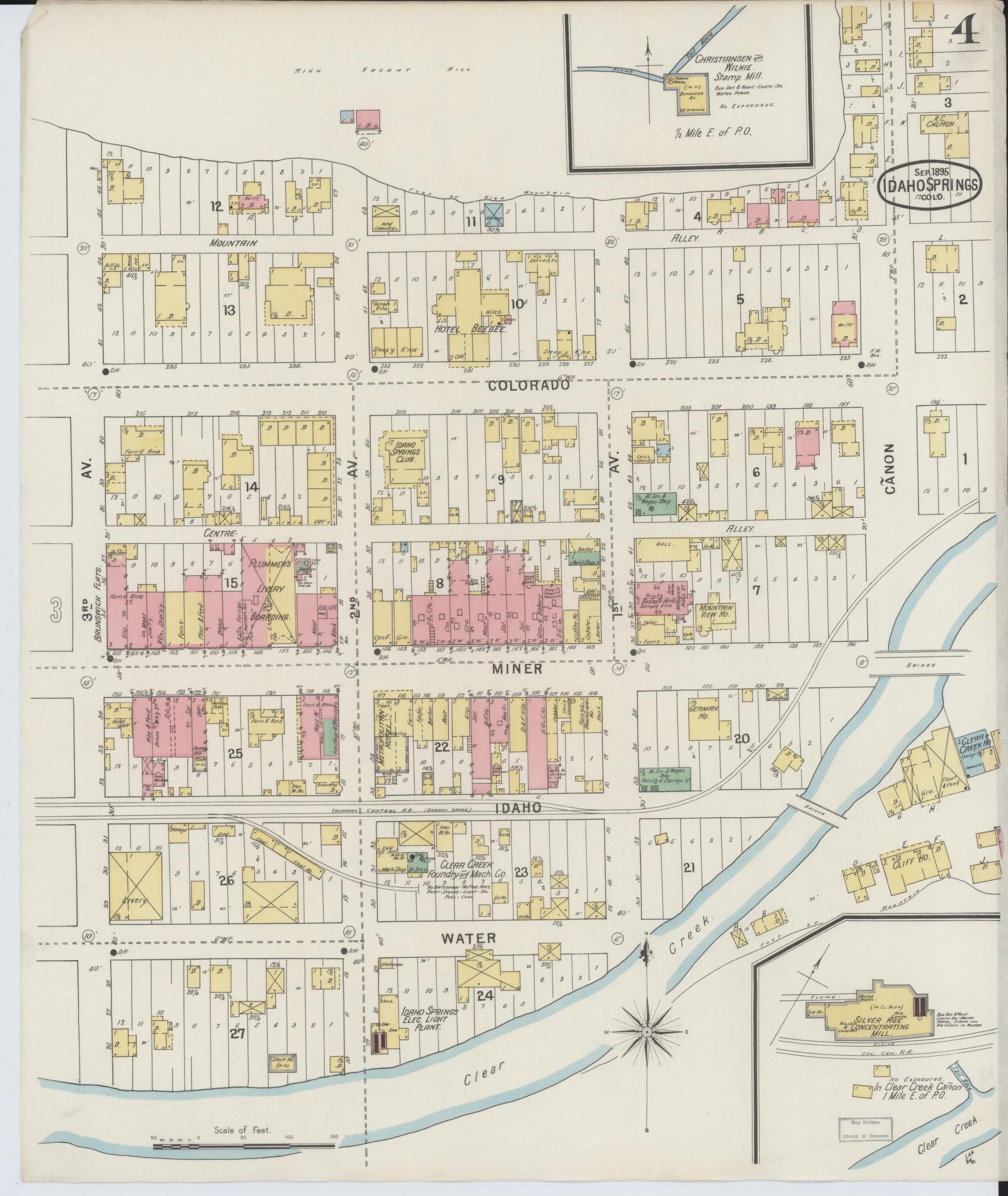 Sanborn Fire Insurance Map from Idaho Springs, Clear Creek County, Colorado (1895), Sheet #0004 - Historic Sanborn Fire Insurance Map Print, vintage old map wall art, antique decor, genealogy gift, Colorado Colorado map