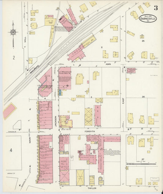 Sanborn Fire Insurance Map from Barnesville, Lamar County, Georgia (1913), Sheet #0003 - Historic Sanborn Fire Insurance Map Print, vintage old map wall art, antique decor, genealogy gift, Georgia Georgia map