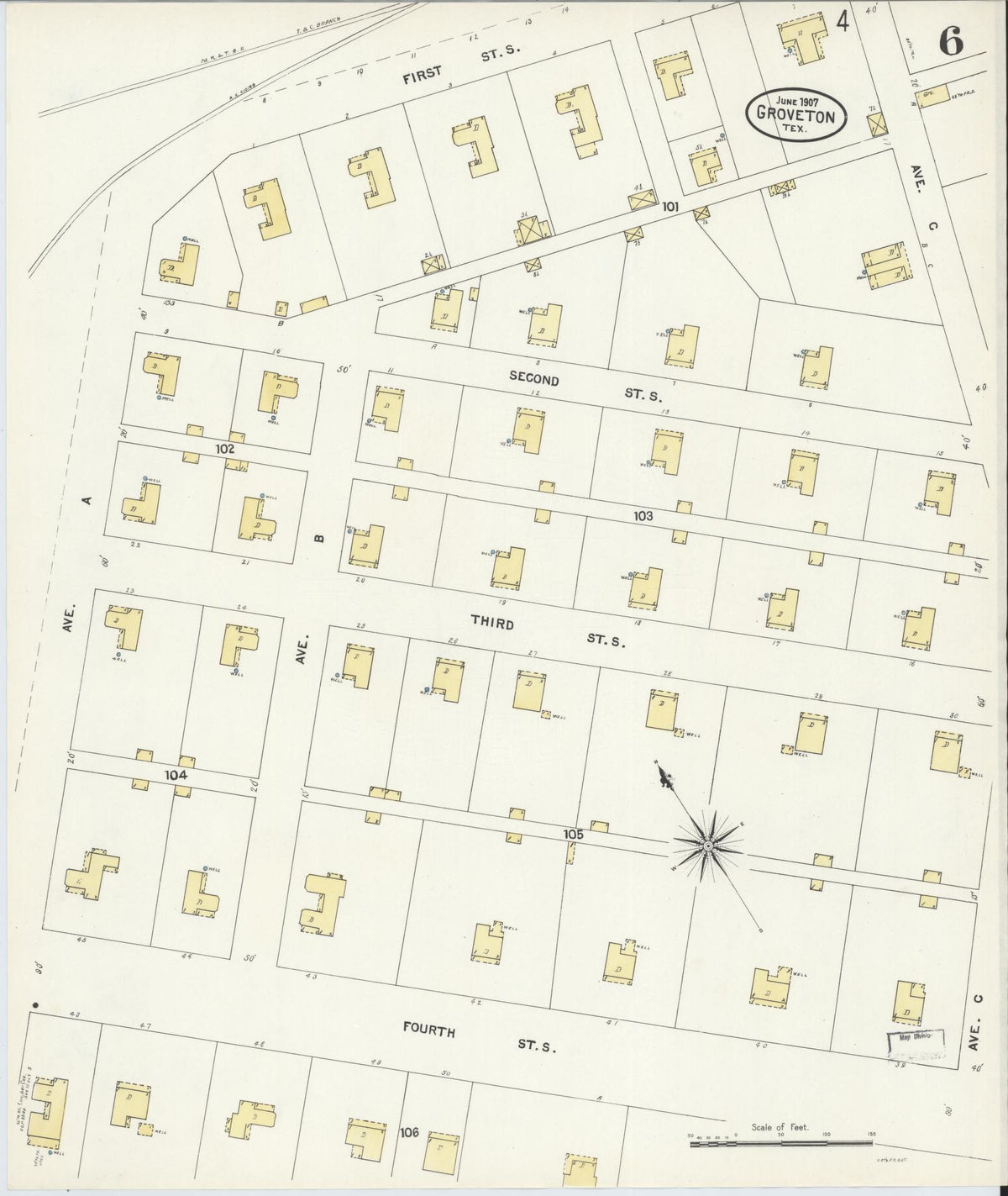 Sanborn Fire Insurance Map from Groveton, Trinity County, Texas (1907), Sheet #0006 - Complete Map Set gallery image, historic Sanborn map, vintage wall art, Texas Texas